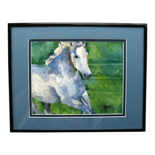 Outsider Folk Art Dapple-Gray Horse Portrait Watercolor by Ron Krajewski For Sale