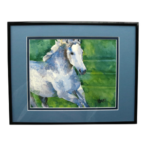 Outsider Folk Art Dapple-Gray Horse Portrait Watercolor by Ron Krajewski