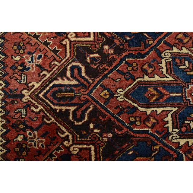 Heriz Rug 7’8” X 10’6” Red Wool Vintage Tribal Hand-Knotted Oriental Carpet For Sale - Image 10 of 15