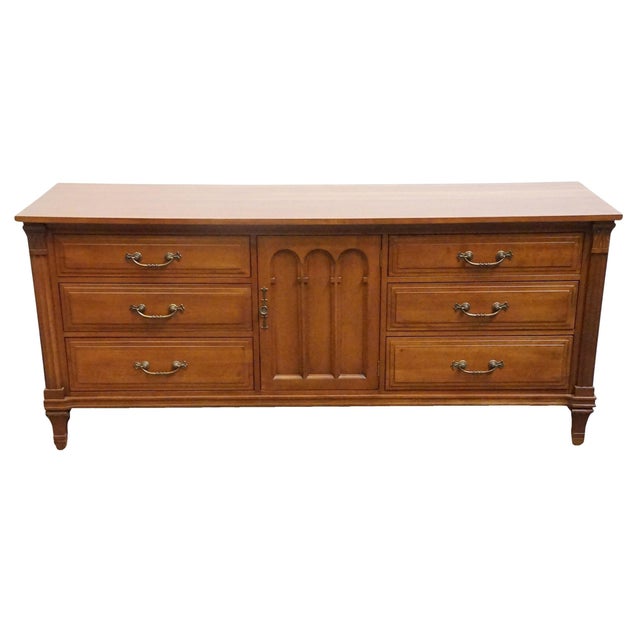 Neoclassical Davis Cabinet Co. Italian Neoclassical Style 70" Adriano Cherry Triple Door Dresser 502 For Sale - Image 3 of 17