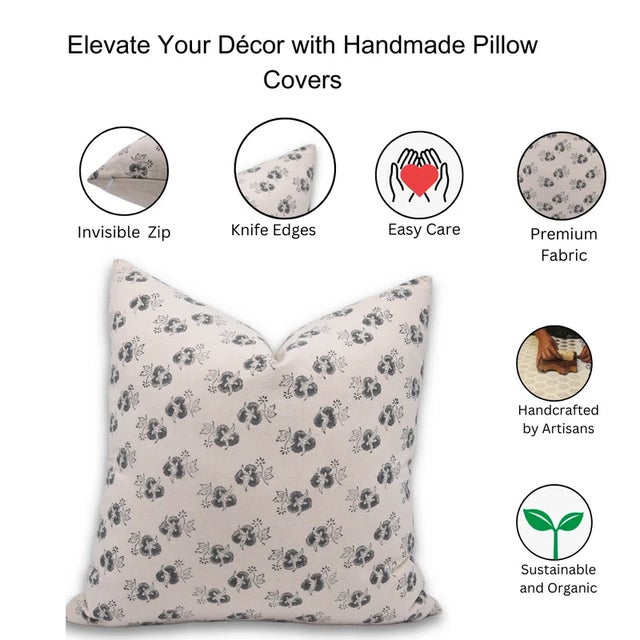 FabDivine Handmade Block Printed Cushion Cover 20x20 Inch Duck Canvas-Chitranjan For Sale - Image 4 of 4