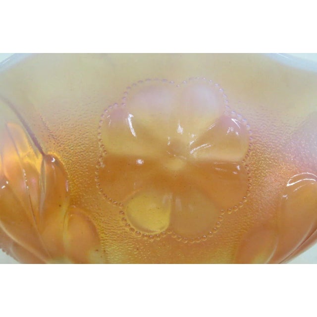 Dugan Style Marigold Carnival Glass Floral Footed Candy Dish Serving Bowl For Sale In Miami - Image 6 of 13