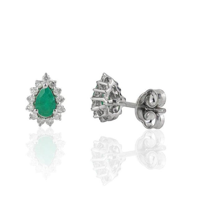 Vintage Style Pear Cut Emerald Diamond Halo Studs in Sterling Silver, a Pair For Sale - Image 4 of 13