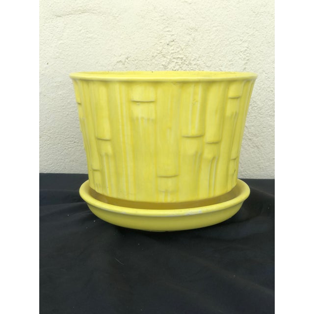 Chinoiserie Vintage Mid-Century McCoy Yellow Bamboo Cache Pot Planter For Sale - Image 3 of 6