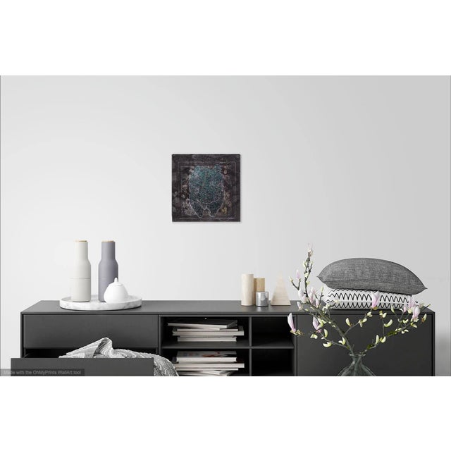 Unique and contemporary gold leaf, glitter, colored pencil and painted drawing of a sculpture of a prehistoric Venus...