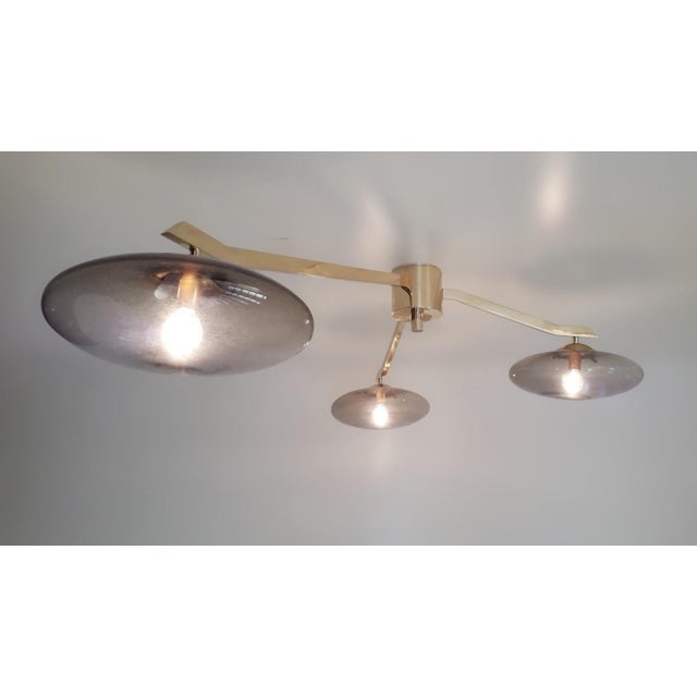 Trio Angolo Polished Brass Smoky Glass Flush Mount by Fabio LTD For Sale - Image 6 of 7