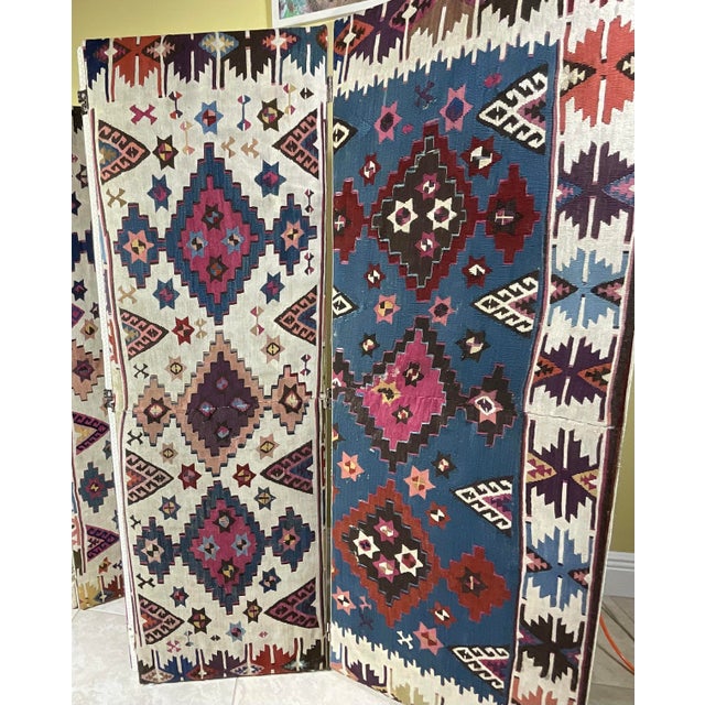 One-of-a-Kind Custom Antique Flat-Weave Oriental Kilim Folding Screen For Sale - Image 15 of 18