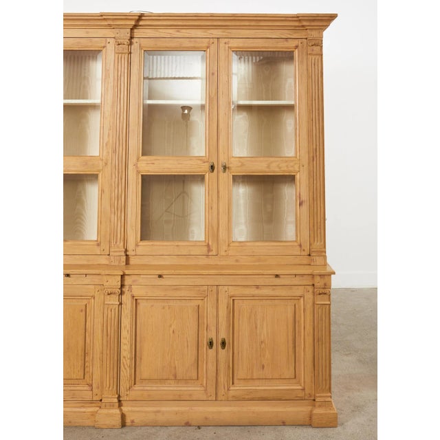 Mid 20th Century Neoclassical Style Oak Library Bookcase With Beveled Glass Doors For Sale - Image 5 of 13