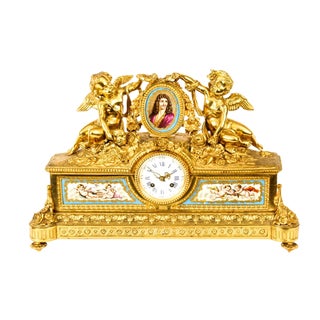 French Gilt Bronze Clock with Portrait Plaque of Molière, 19th Century For Sale