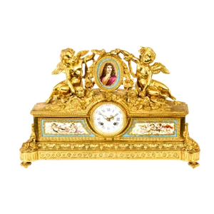 French Gilt Bronze Clock with Portrait Plaque of Molière, 19th Century