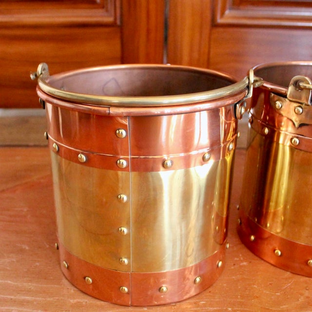 Pair of Small Copper and Brass Studded Kindling Buckets For Sale - Image 4 of 9
