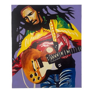 Cadman Mathias Signed Original “Bob Marley” Acrylic on Canvas Portrait Painting For Sale