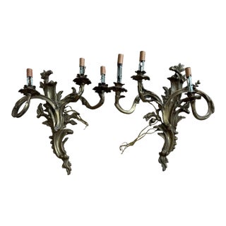 Vintage French Rococo Revival Brass Candle, Opera Wall Sconces – Pair For Sale