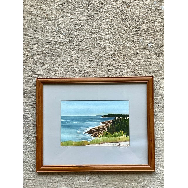 Traditional Vintage Framed Coastal Landscape Watercolor For Sale - Image 3 of 12
