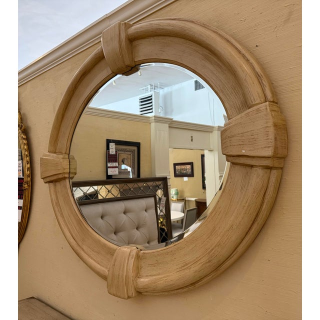 Stunning, mint condition Bernhardt Furniture carved oval wooden wall mirror with lovely design. The vertical orientation...