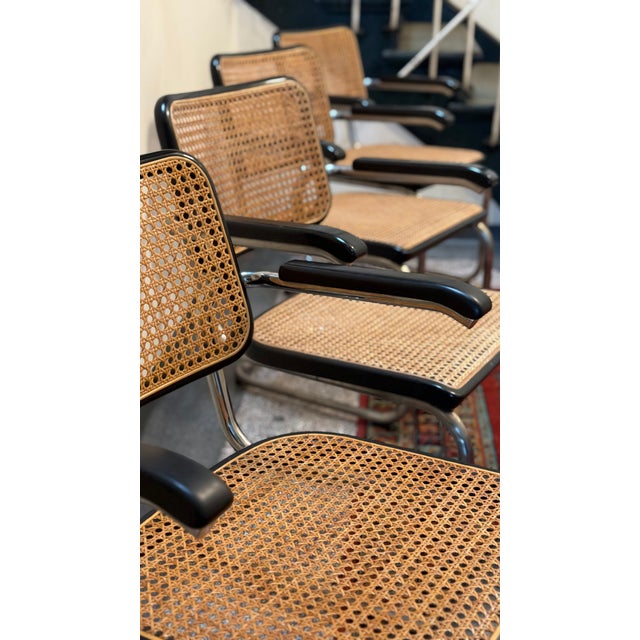 Model S64 Dining Chair with Woven Cane and Black Wood Frame by Marcel Breuer for Thonet, 1999, Set of 4 For Sale - Image 12 of 18