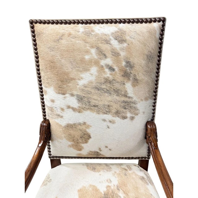 Antique French Baroque Carved Wood Animal Hide Throne Chair For Sale In Chicago - Image 6 of 17