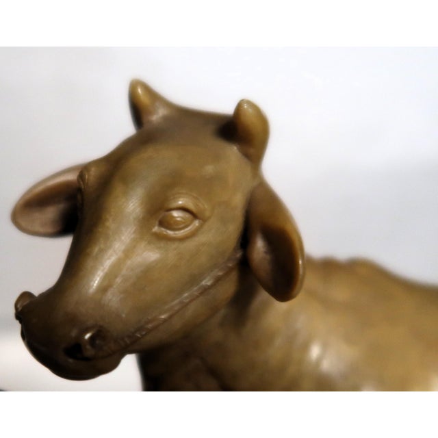 Japanese Yellow Jasper Hardstone Carving of a Cow and Calf For Sale In Miami - Image 6 of 16