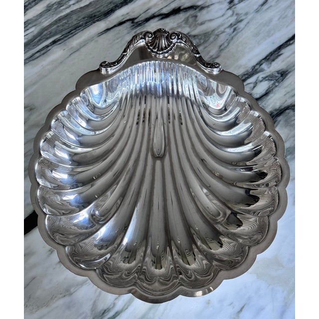 English Vintage Silver-Plated Monumental Shell Motif Serving Dish For Sale - Image 3 of 10