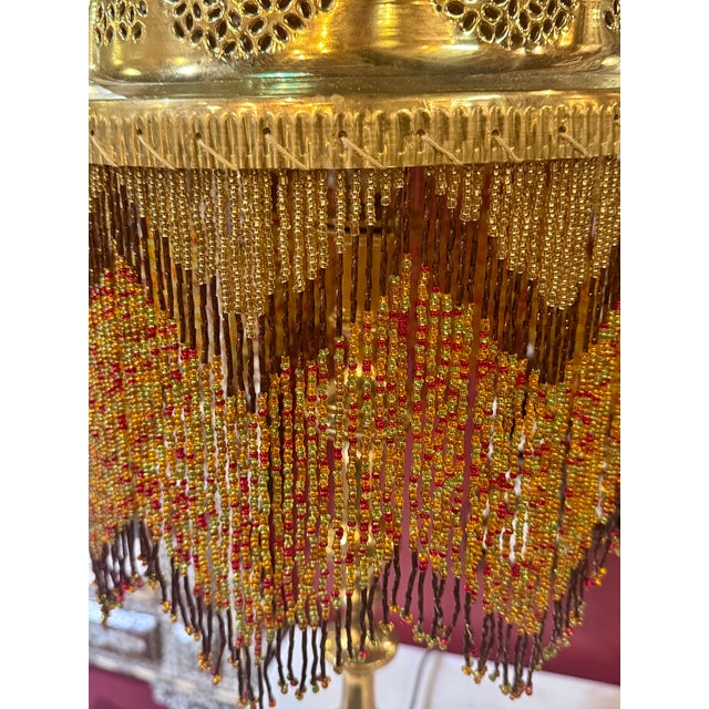 Vintage Brass Table Lamps With Glass Beads - a Pair For Sale - Image 9 of 14