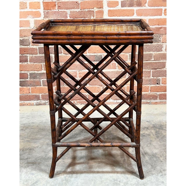 Vintage Hollywood Regency / Chinoiserie Burnt Bamboo & Rattan Wine Rack For Sale In Providence - Image 6 of 11