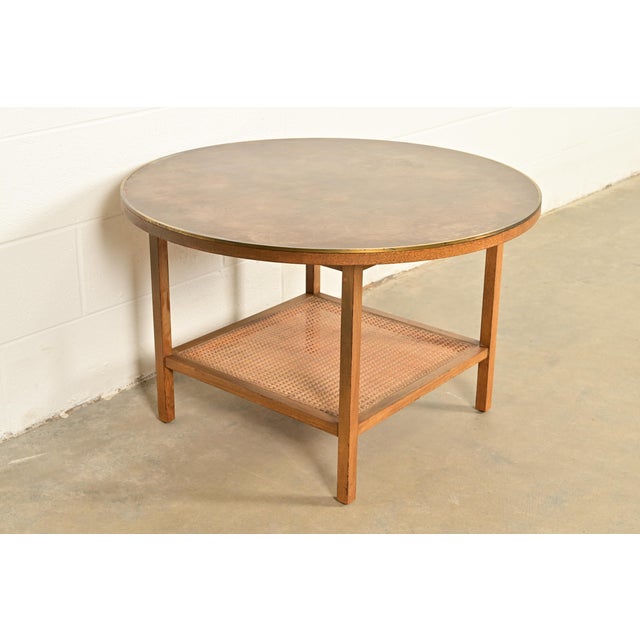 1950s Paul McCobb Irwin Collection Mahogany, Brass, and Cane Leather Top Coffee Table, 1950s For Sale - Image 5 of 9
