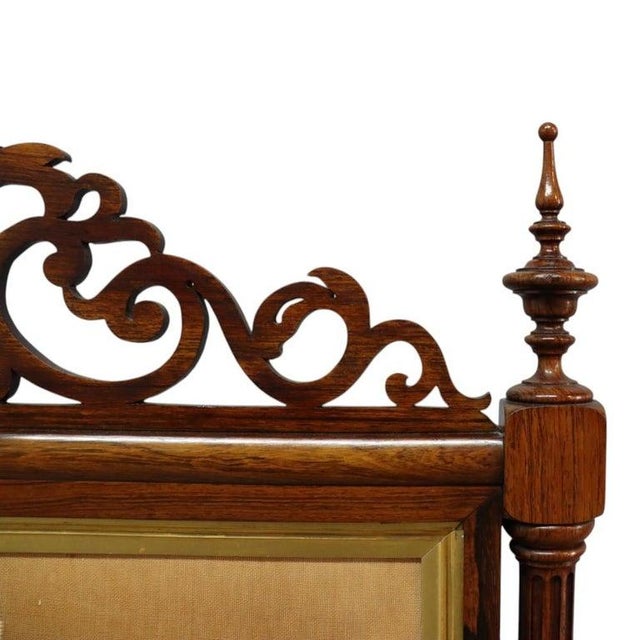 Gold Victorian Barley Twist Rosewood Bead Embroidered Peacock Fireplace Screen C1870 For Sale - Image 8 of 11