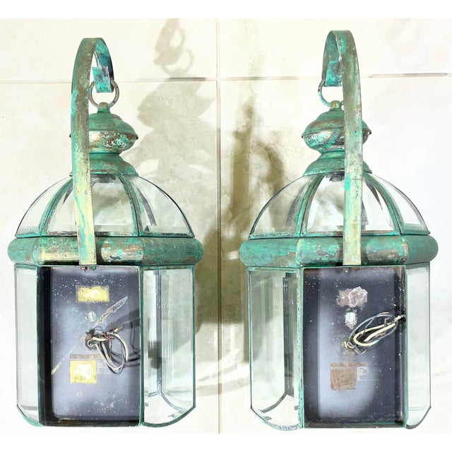 Elegant Pair of Vintage Brass Wall Lanterns - 18”.5 X 9” For Sale - Image 12 of 16