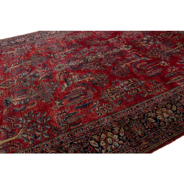 Red Antique Persian Sarouk Wool Rug For Sale - Image 4 of 12
