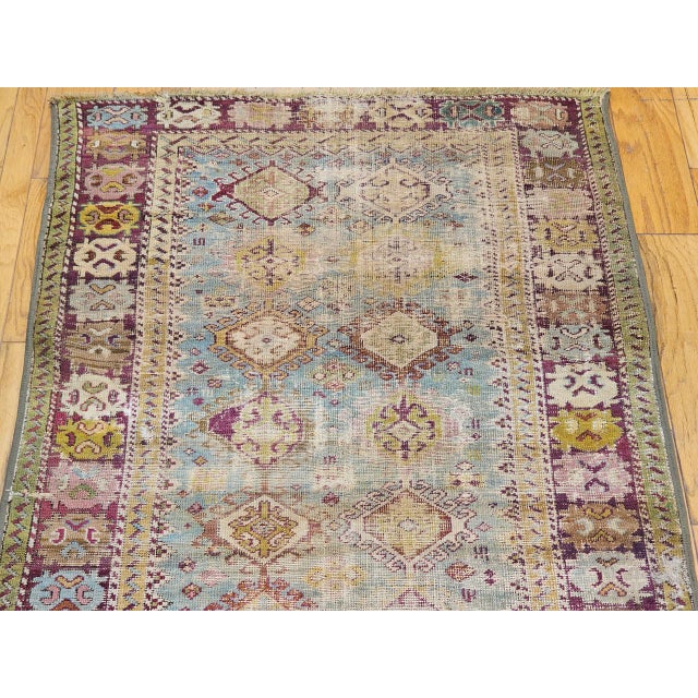 Antique Caucasian Karabagh Rug, Geometric Design, Handwoven Wool, Turquoise & Red, 5' x 9' For Sale - Image 4 of 9
