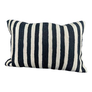 Turkish Hemp Pillow Cushion Natural Beige Black Pillow Cushion Cover 16" x 24" For Sale