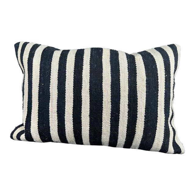 Turkish Hemp Pillow Cushion Natural Beige Black Pillow Cushion Cover 16" x 24" For Sale