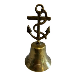 Vintage Brass Ship's Bell With Anchor and Rope Finial For Sale