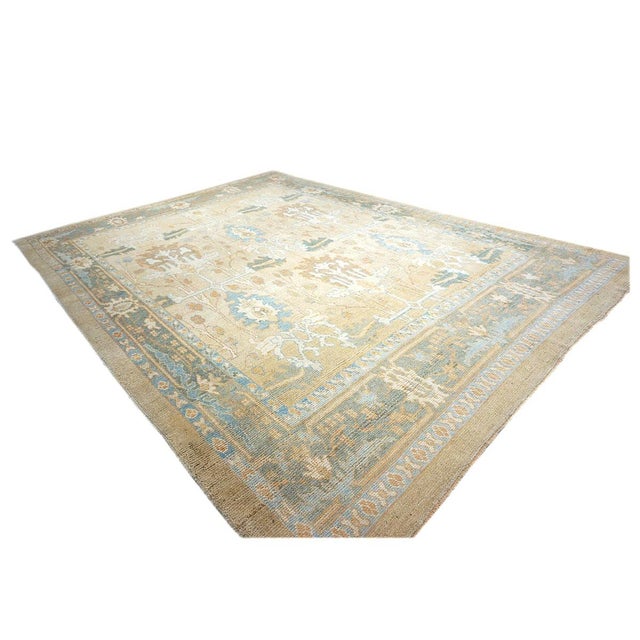 2010s Turkish Donegal Wool & Hemp 11X15 Tan and Blue Handmade Area Rug #1140234 For Sale - Image 5 of 8