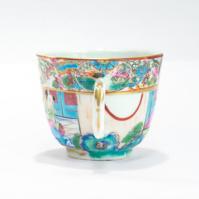 Chinese Antique Chinese Export Porcelain Rose Mandarin Tea Cup & Saucer For Sale - Image 3 of 18
