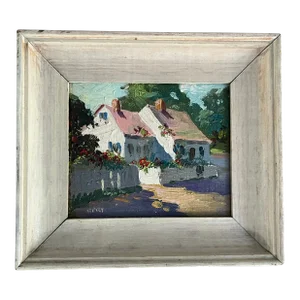 Irene Stry (American 1899 - 1963) Small Scale Oil Painting on Board Provincetown School Cottage Street Scene