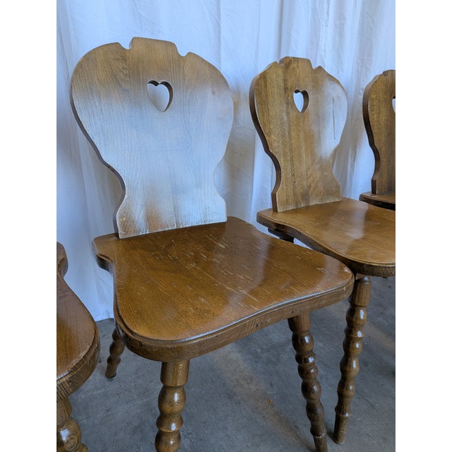 Vintage Tyrolean Heart Cutout Wooden Dining Chairs, 1970s, Set of 6 For Sale - Image 10 of 18