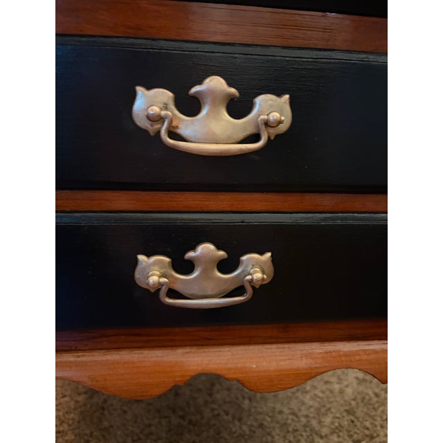 Queen Anne 1960s Refinished Queen Anne Style Side Table Featuring Painted Black Drawers and Gold Hardware. For Sale - Image 3 of 12