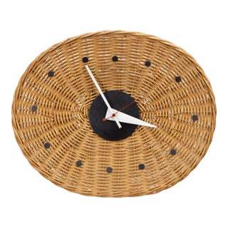 Vintage 1950s George Nelson for Howard Miller Oval Basket Weave Wall Clock For Sale