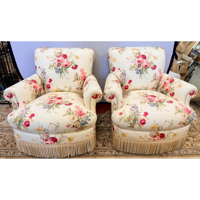 Textile Pair of Custom Chintz Club Chairs in Scalamandré Floral Fabric For Sale - Image 7 of 12
