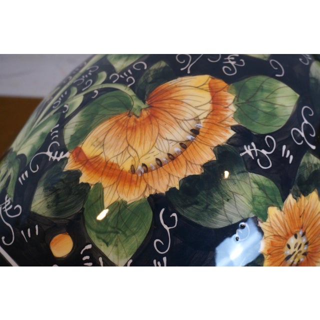 Late 20th Century Italian Style Porcelain Sunflower Vase Urn Jug Pitcher With Branch Handles For Sale - Image 9 of 12