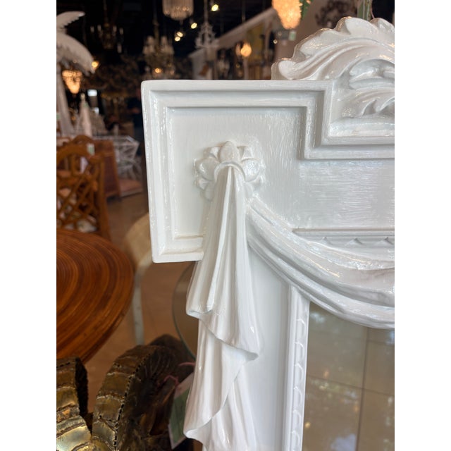 Vintage Palm Beach Shell Draped White Lacquered Wall Mirror Pair Available For Sale - Image 9 of 11
