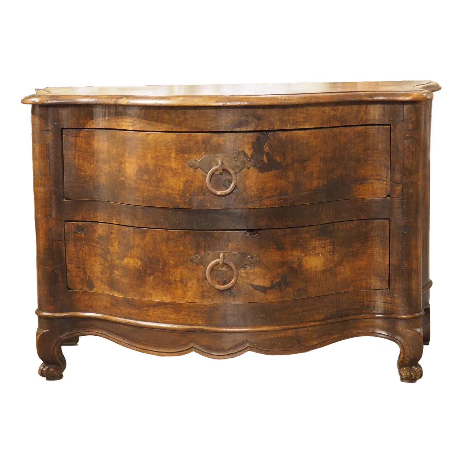 Unusual Antique French Walnut 2-Drawer Commode With Iron Pulls, 19th ...