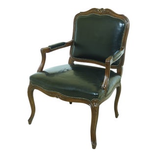 French Louis XV Style Black Leather Open Armchair For Sale