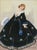 Finely detailed historical figurative fashion illustration painted in watercolor in 1921, of a lady in 17th century dress;...