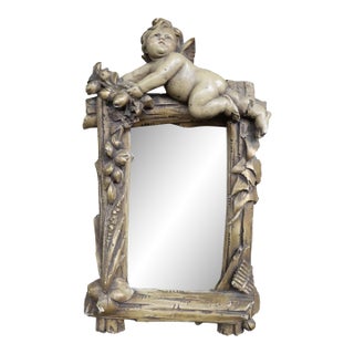 Baroque Style Italian Carved Cherub Wall Mirror For Sale