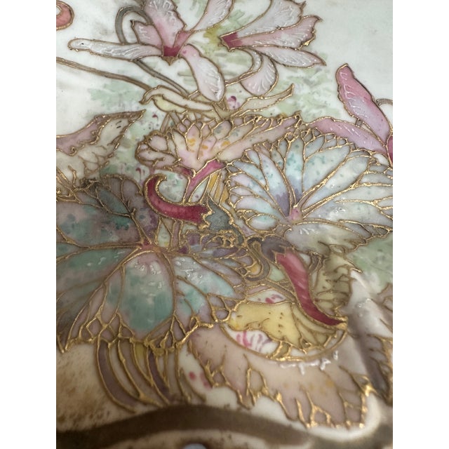 Antique 1880s Dolton Burslem England Hand Painted Reticulated Floral Gold Trim Serving Dish For Sale - Image 14 of 18