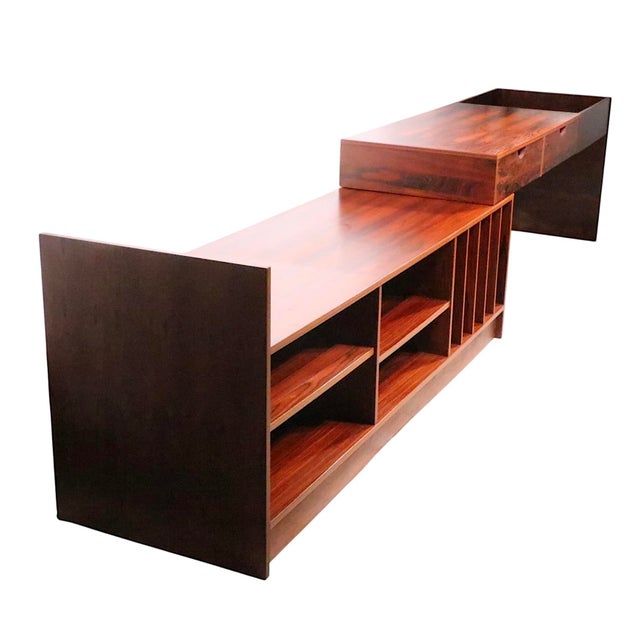 Vintage Mid Century Danish Modern combination record / stereo component storage shelf unit. The cabinet is constructed of...