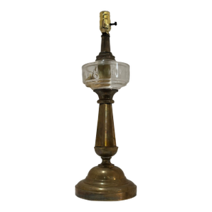 Mid 20th Century Brass and Glass Converted Kerosene Lamp With Silk Cord – Solid Heavy Base