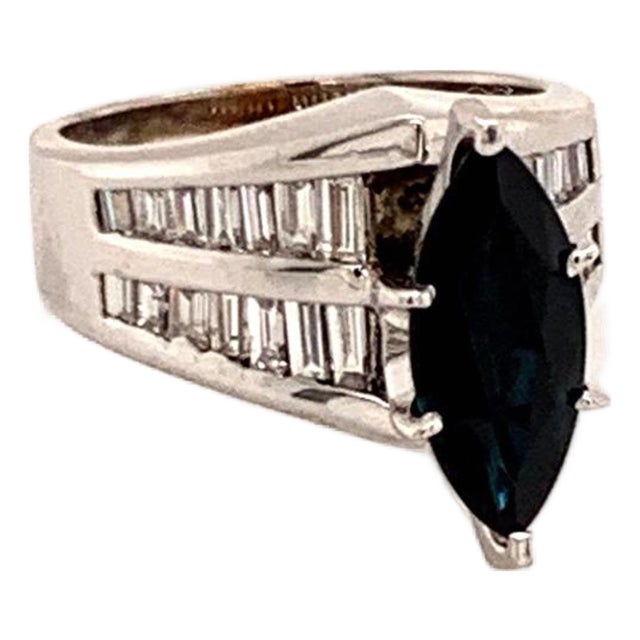 Diamond Sapphire Ring 14k White Gold 3.60tcw Women Certified For Sale